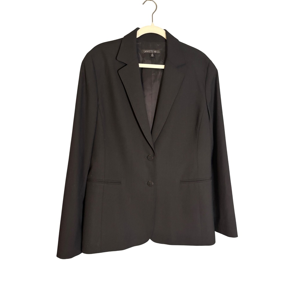 Lafayette 148 New York Black Wool Blend Two Button Blazer Jacket Size 14